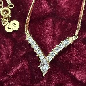 Dior Gold V-Shape Crystal Accent Necklace